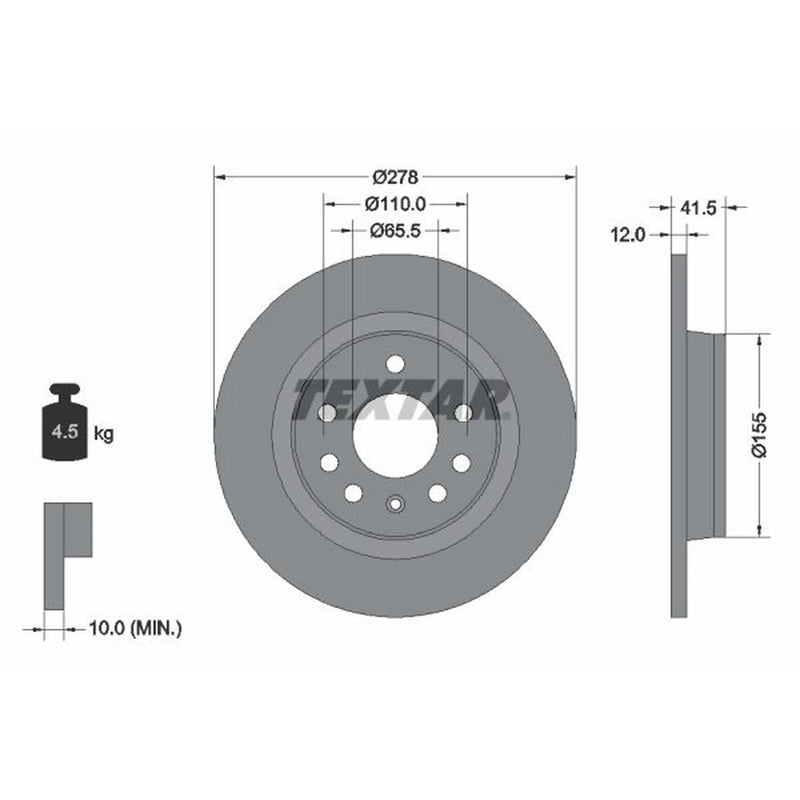Textar 2 x Solid Rear Brake Discs 92118503