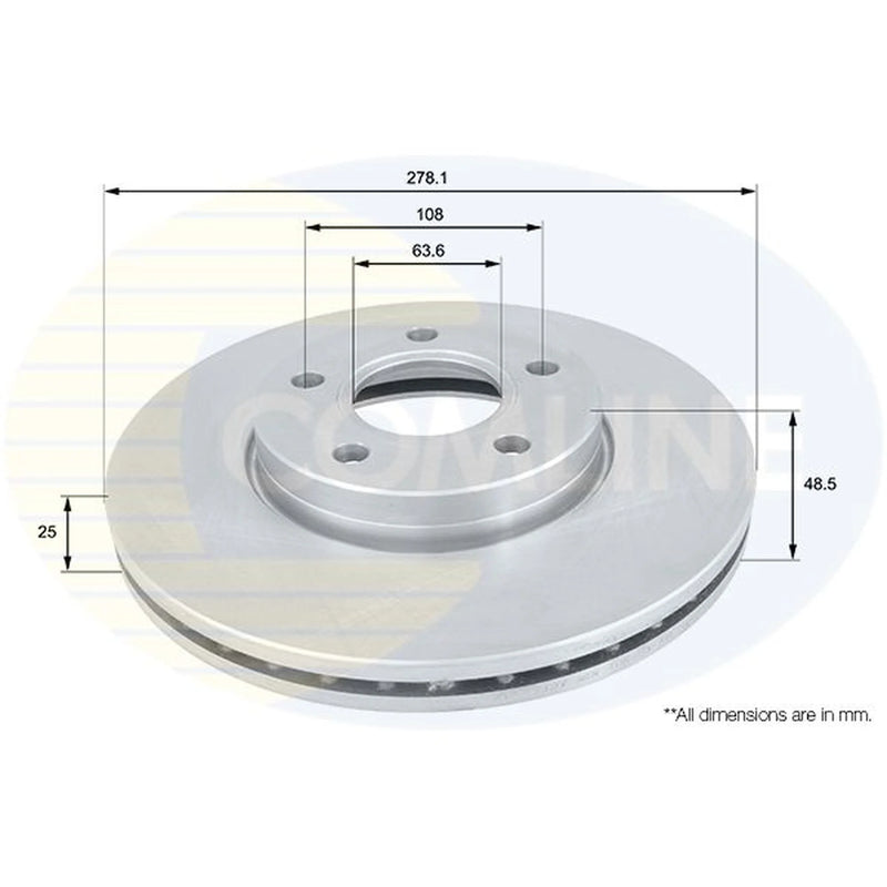 Comline 2 x Internally Vented Front Brake Discs ADC1912V