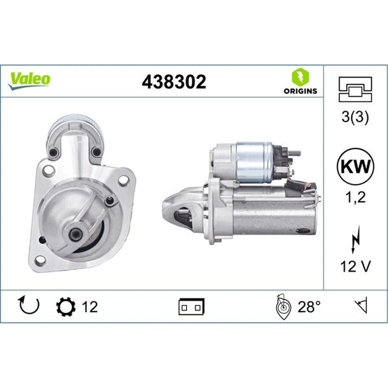 Valeo Starter Motor 12V 1.2kW 12 Teeth 438302