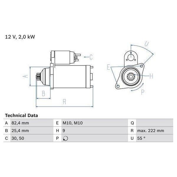 Bosch Reman Starter Motor 2282 0986022820 Bosch  - Town Parts