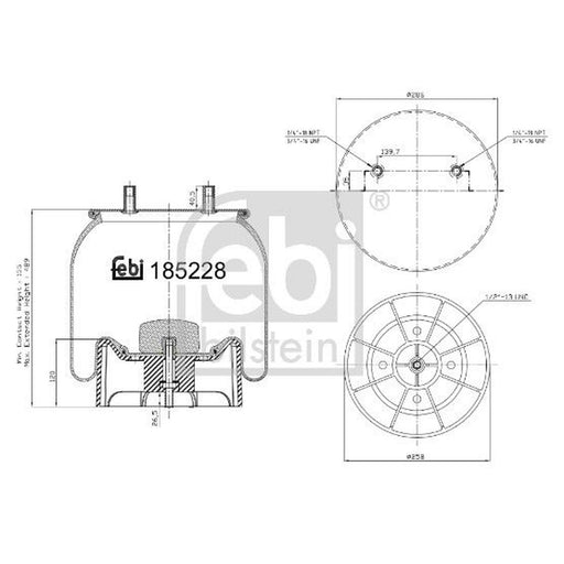 Febi Air Suspension Bellow 258mm Rear 185228