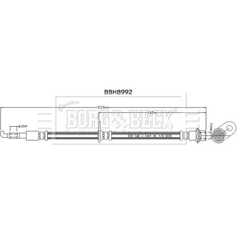 Borg & Beck Brake Hydraulic Hose Line Rear Right BBH8992