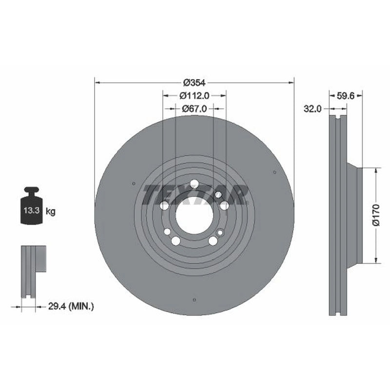 Textar 2 x Internally Vented Front Brake Discs 92306005