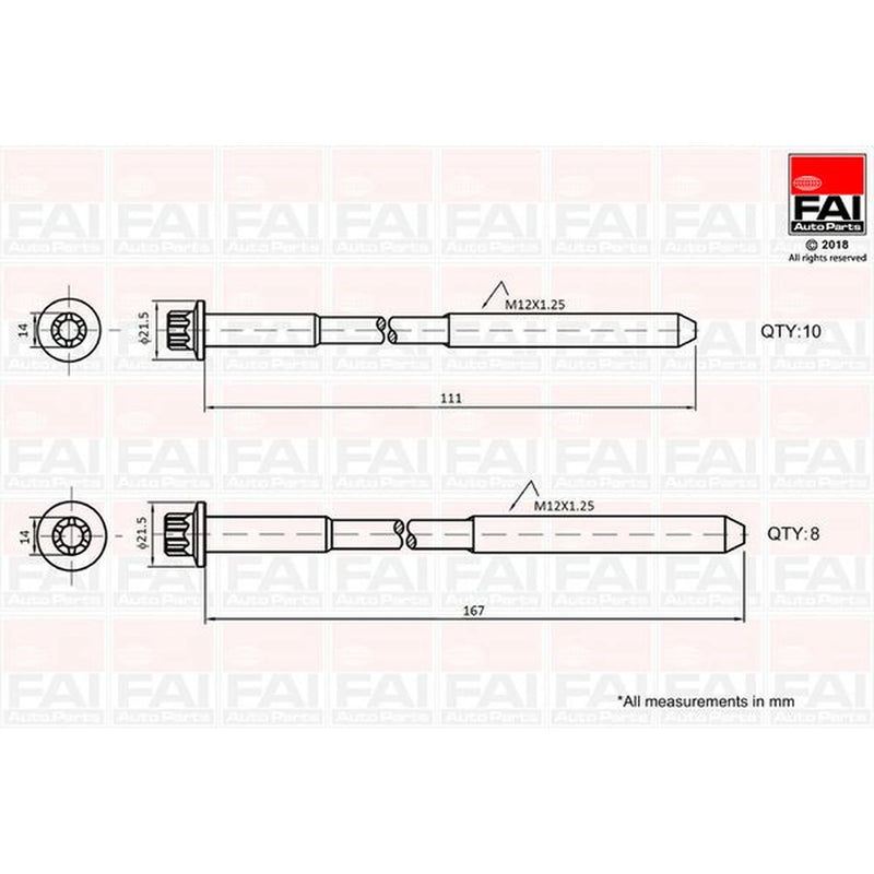 FAI Cylinder Head Bolt Set M12 x 1.25 B2124