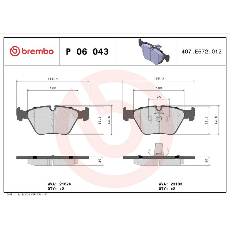 Brembo 4 x Front Brake Pad Set P06043