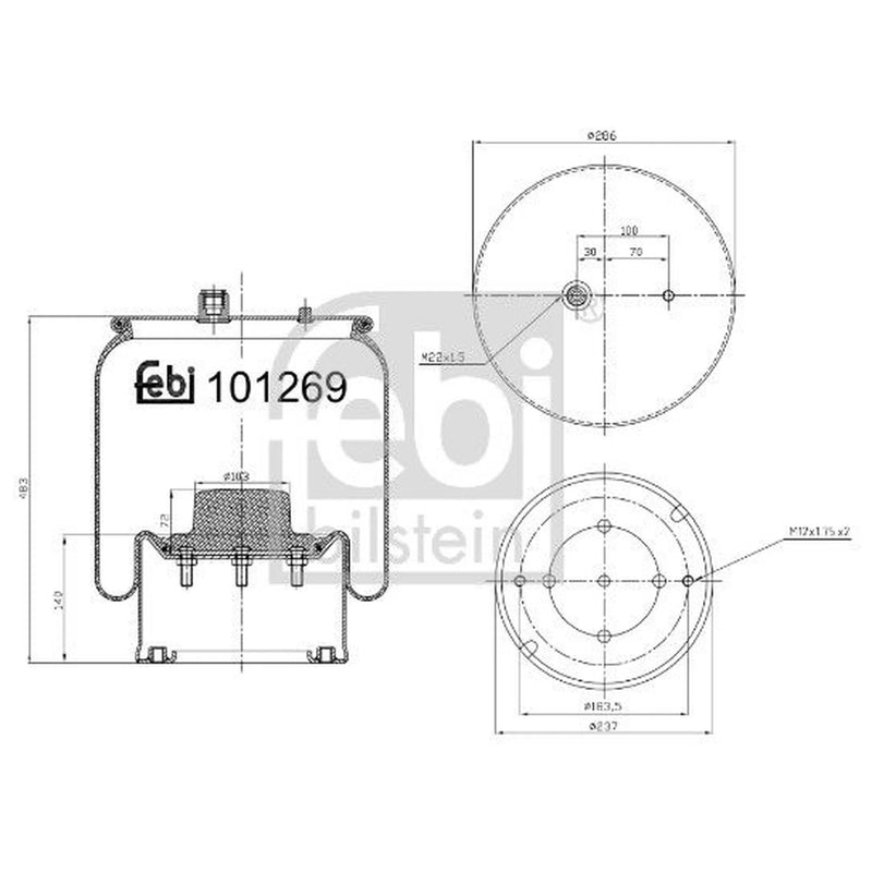 Febi Air Suspension Bellow 239mm Rear Right 101269