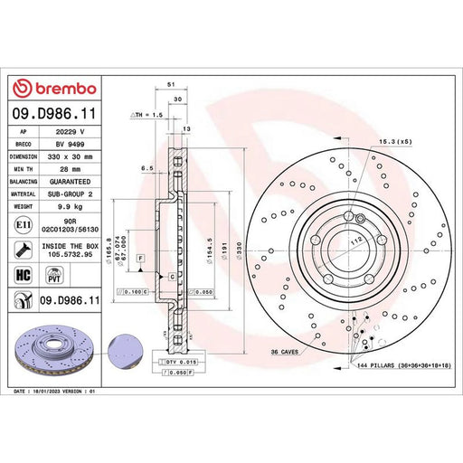 Brembo 2 x Perforated/Vented Front Brake Discs 09.D986.11