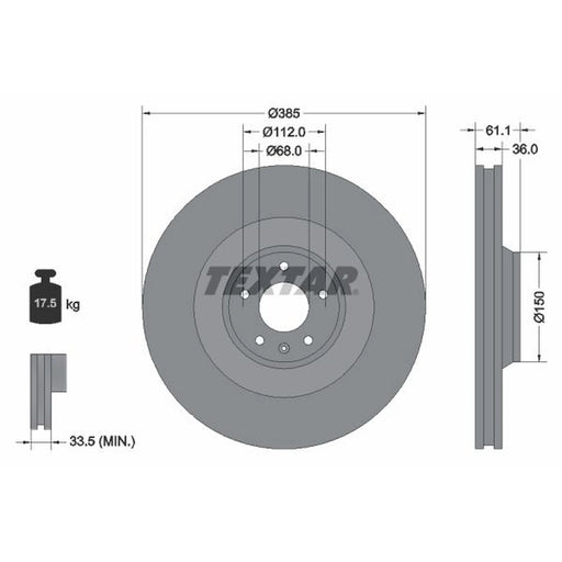 Textar 2 x Internally Vented Front Brake Discs 92151303