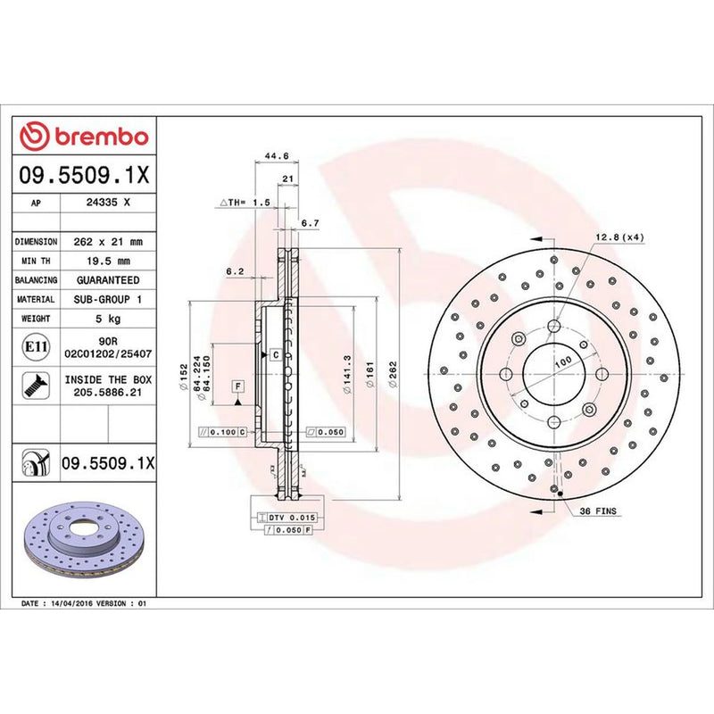 Brembo Xtra 2 x Perforated/Vented Front Brake Discs 09.5509.1X