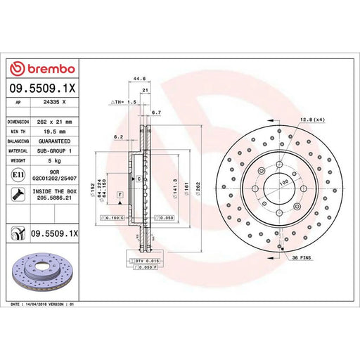 Brembo Xtra 2 x Perforated/Vented Front Brake Discs 09.5509.1X