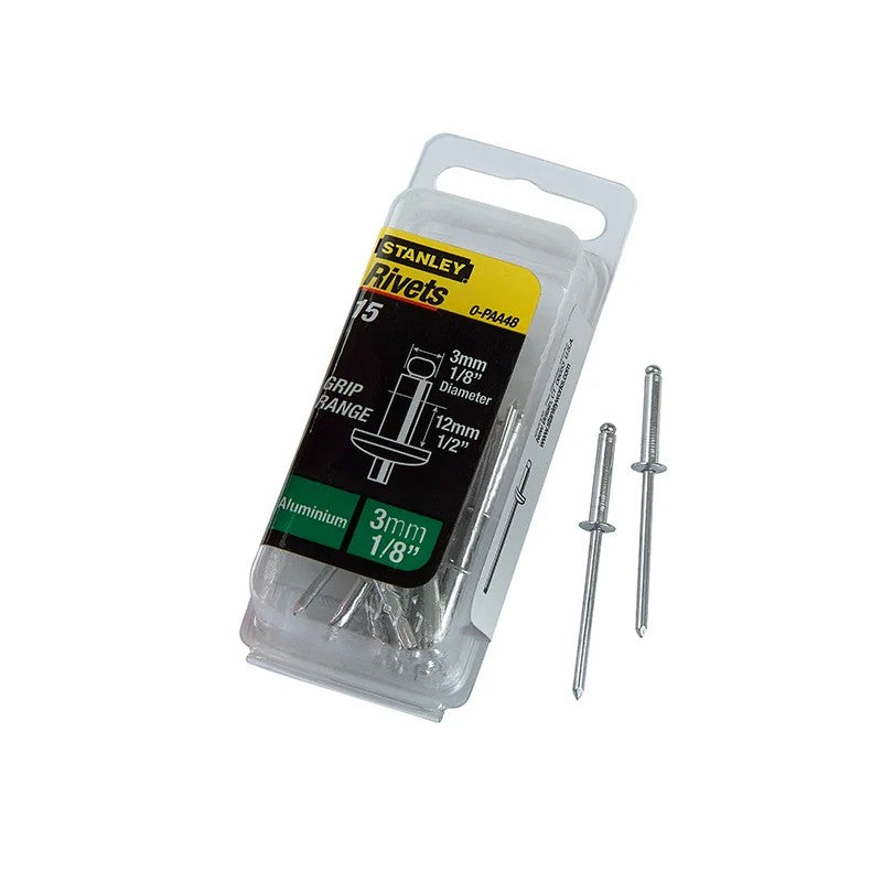 STANLEY® Hand Tools 1-PAA48 Aluminium Rivets Long 3 x 12mm Pack of 15 - 1-PAA48T