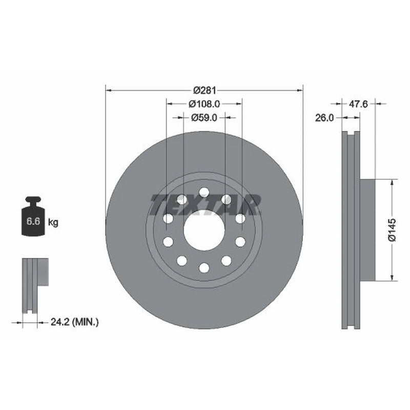 Textar 2 x Internally Vented Front Brake Discs 92093900