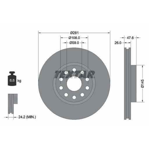 Textar 2 x Internally Vented Front Brake Discs 92093900