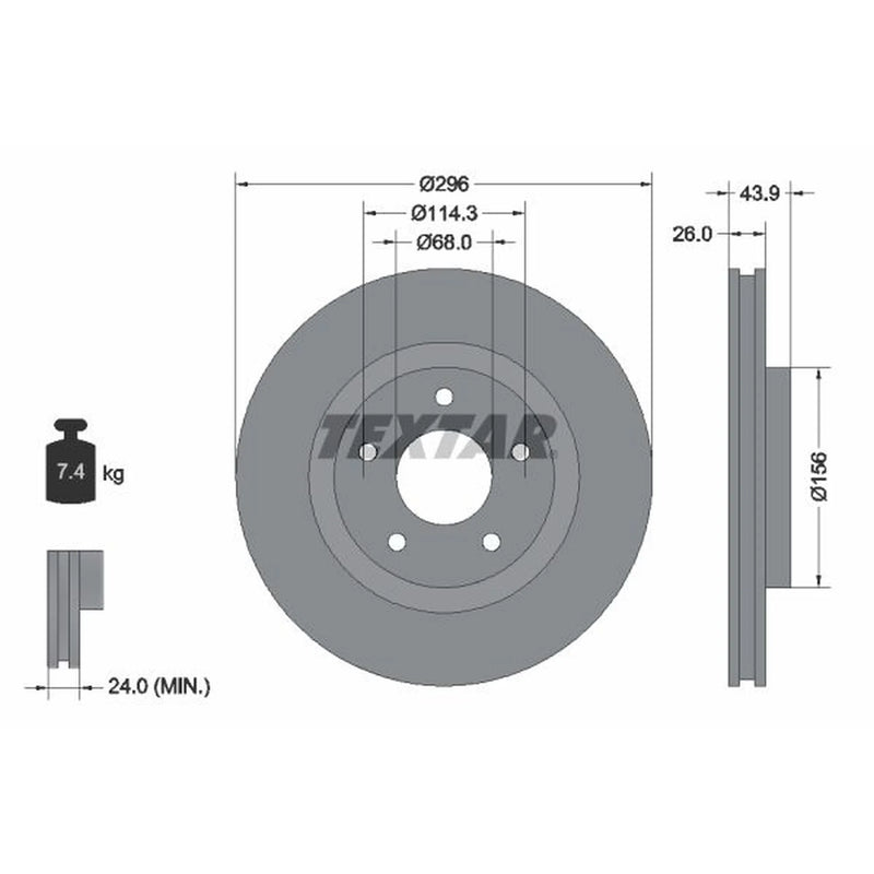 Textar 2 x Internally Vented Brake Discs 92167403