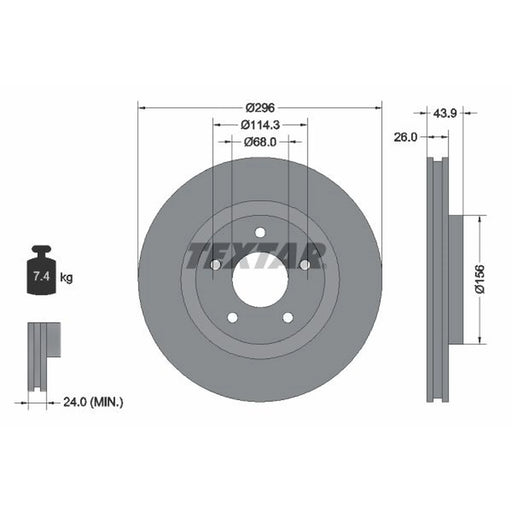 Textar 2 x Internally Vented Brake Discs 92167403