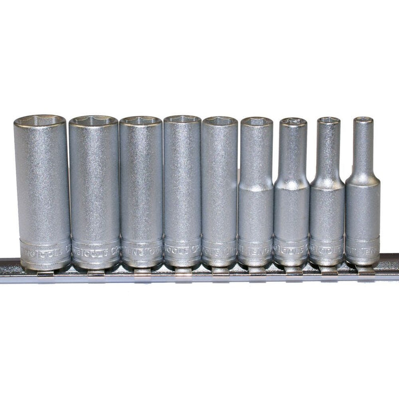 Teng Tools 1/4" Deep Socket Clip Rail Set 9 Pieces