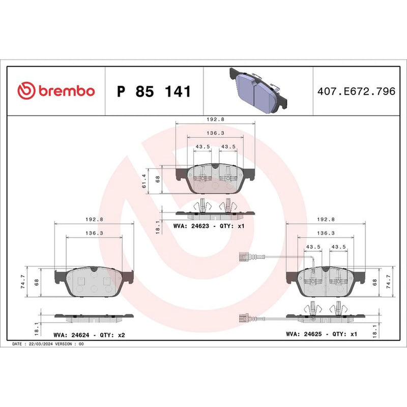 Brembo 4 x Front Brake Pad Set P85141