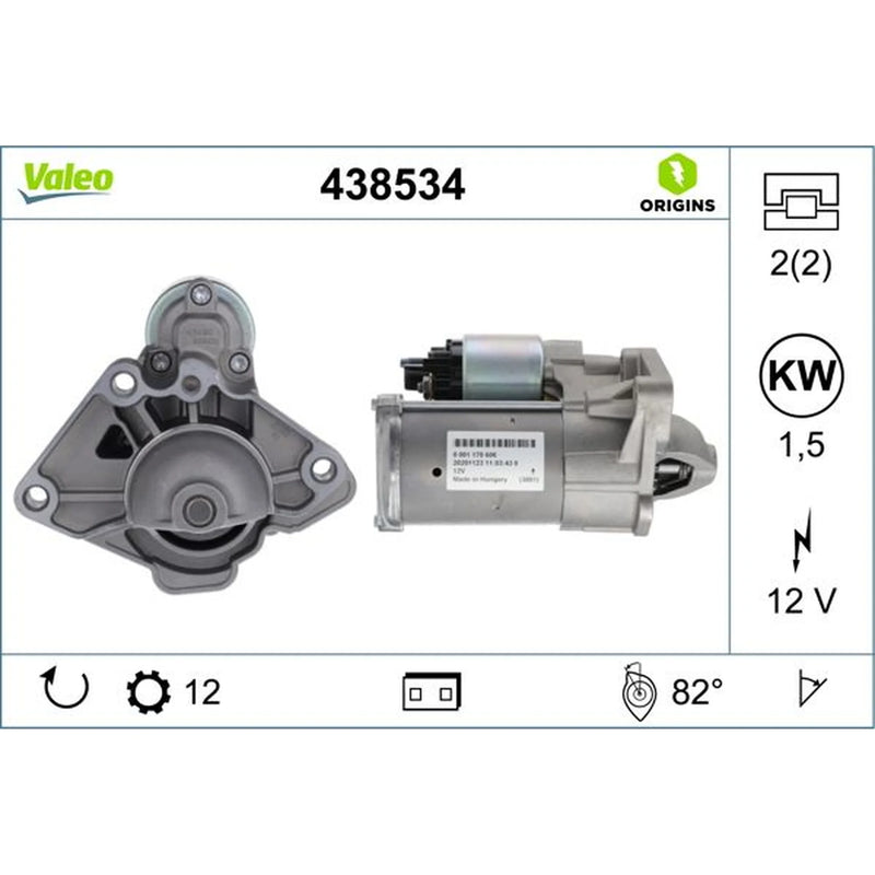 Valeo Starter Motor 12V 1.5kW Teeth 438534