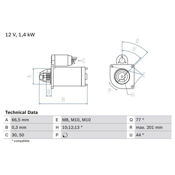 Bosch Reman Starter Motor 2280 0986022800 Bosch  - Town Parts