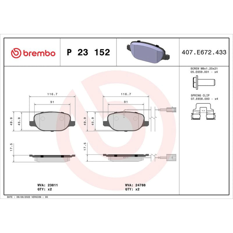 Brembo Rear Brake Pad Set P23152