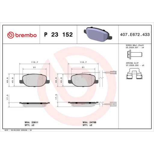 Brembo Rear Brake Pad Set P23152