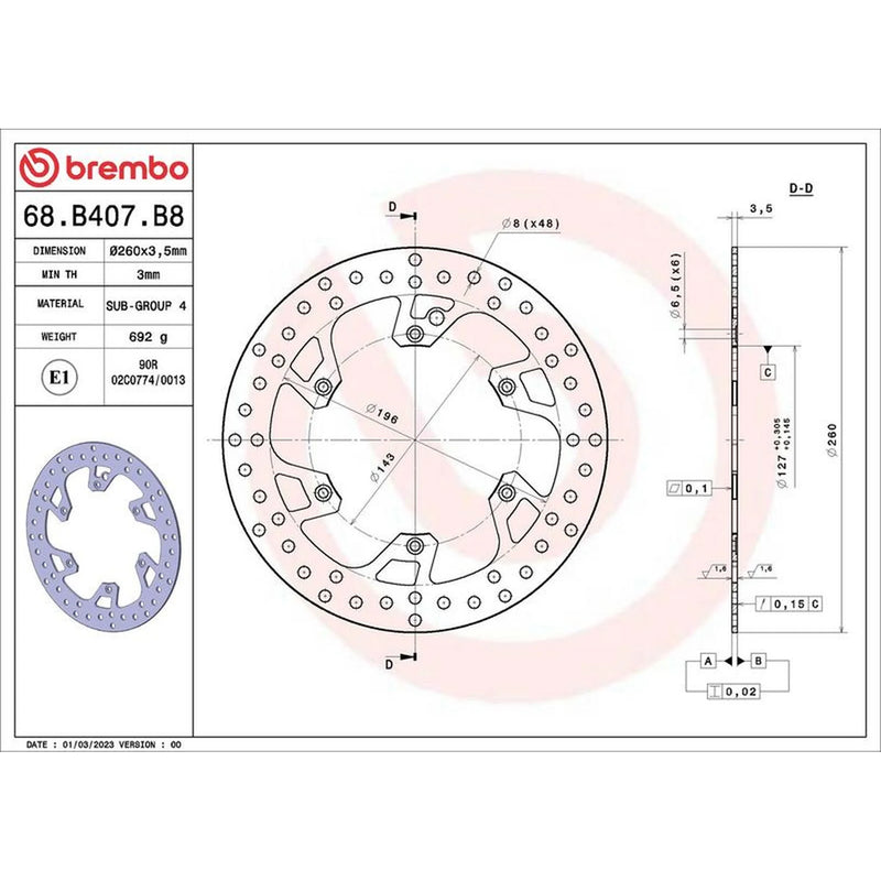 Brembo 2 x Rigid Front Brake Disc Brake Discs 68B407B8