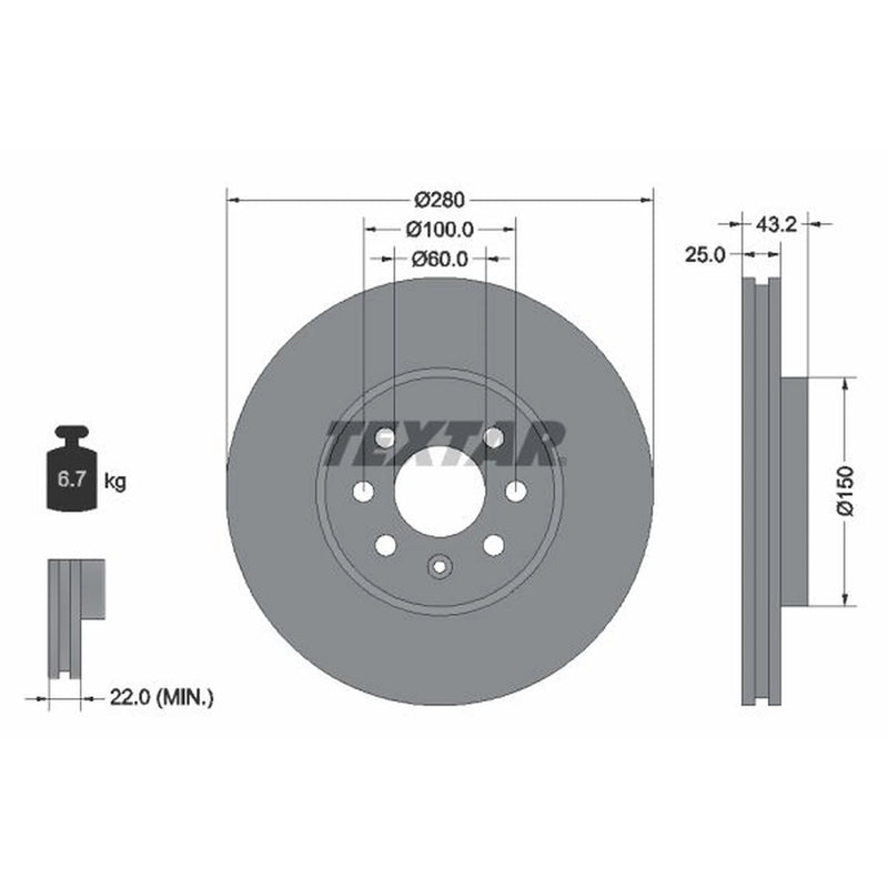 Textar 2 x Front Brake Discs 92129303