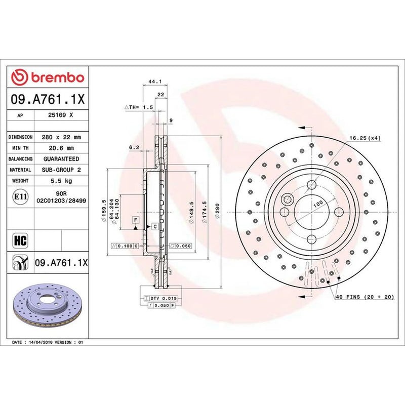 Brembo Xtra 2 x Perforated/Vented Front Brake Discs 09.A761.1X