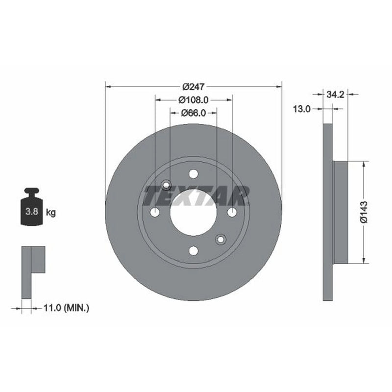 Textar 2 x Solid Front Brake Discs 92092803