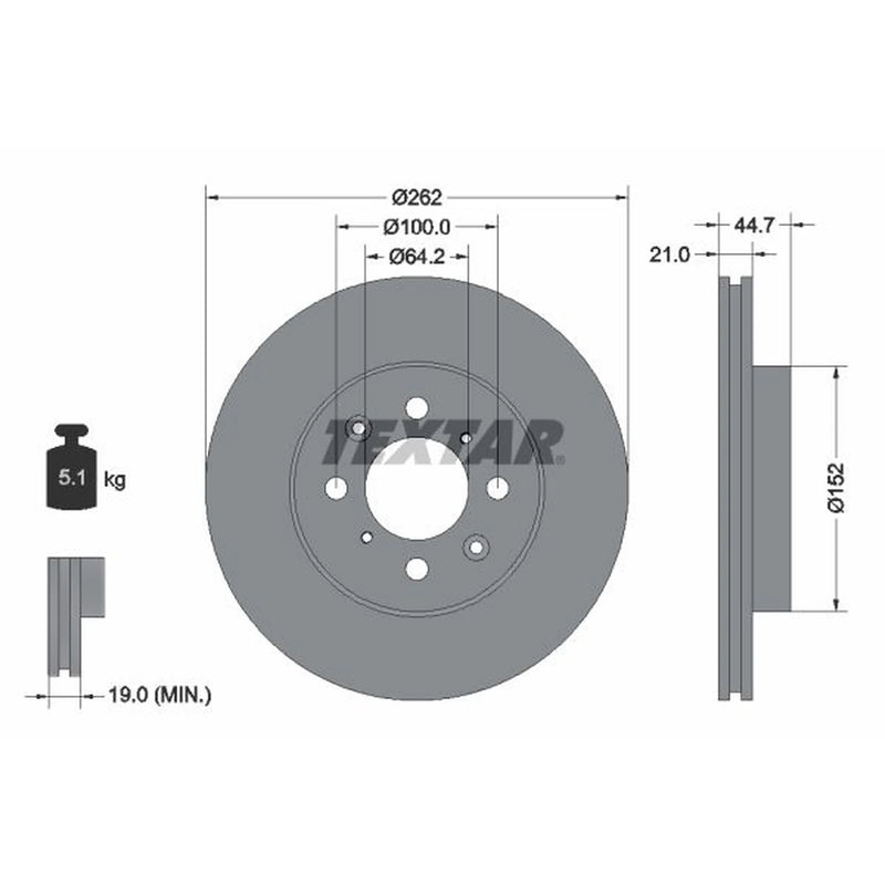 Textar 2 x Vented Front Brake Discs 92060903