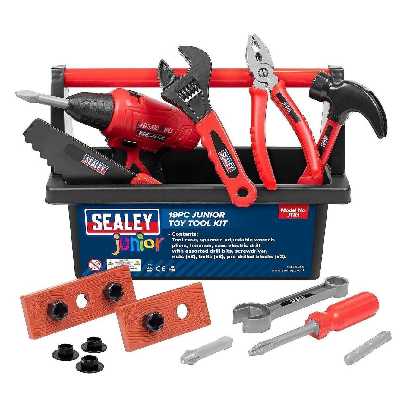 Sealey JTK 19 Piece Childrens Kids DIY Toy Hand Tool & Drill Kit With Tool Box Sealey  - Town Parts