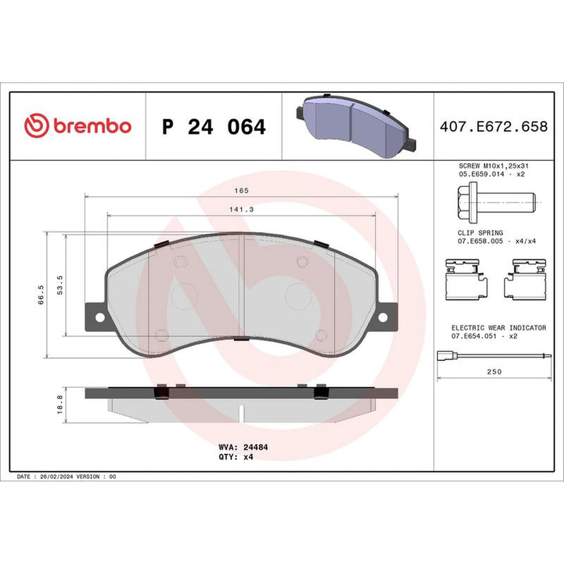 Brembo 4 x Front Brake Pad Set P24064
