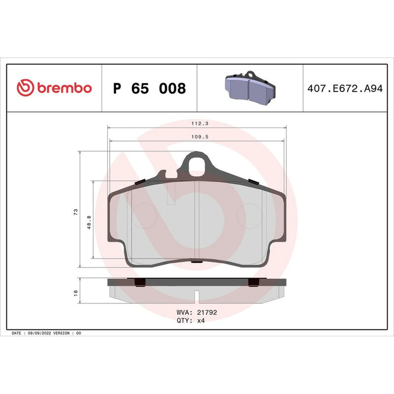 Brembo 4 x Rear Brake Pad Set P65008
