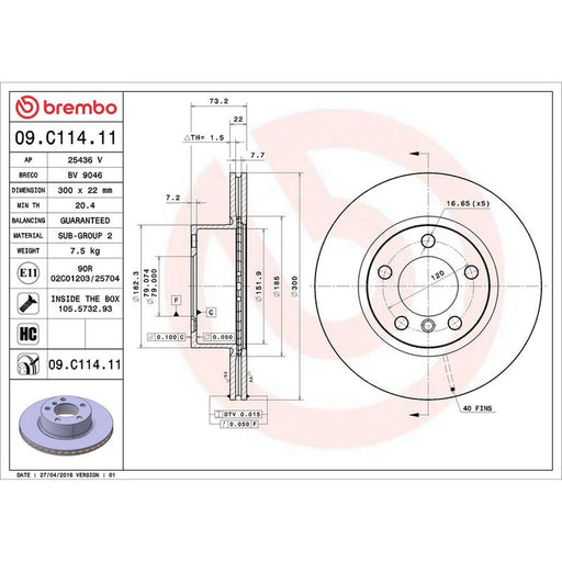 Brembo 2 x Internally Vented Front Brake Discs 09.C114.11