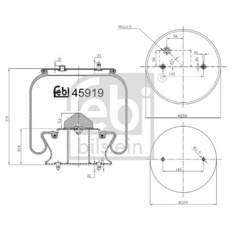 Febi Air Suspension Bellow 229mm Front 45919