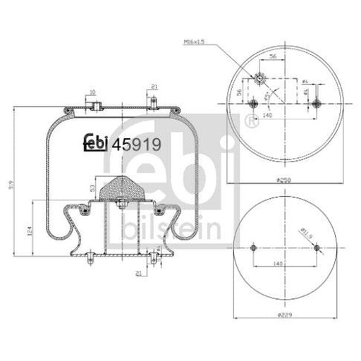 Febi Air Suspension Bellow 229mm Front 45919