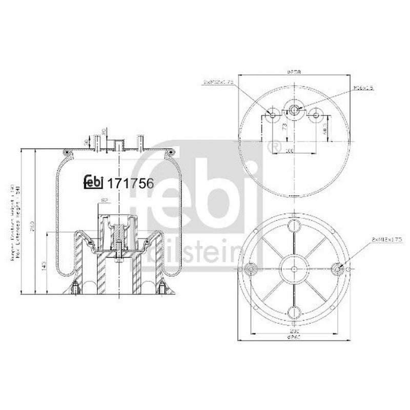 Febi Air Suspension Bellow 260mm Rear 171756