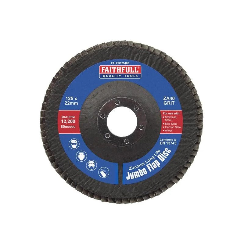 Faithfull Zirconia Abrasive Jumbo Flap Disc 125 x 22mm 40 Grit - FAIFD12540Z
