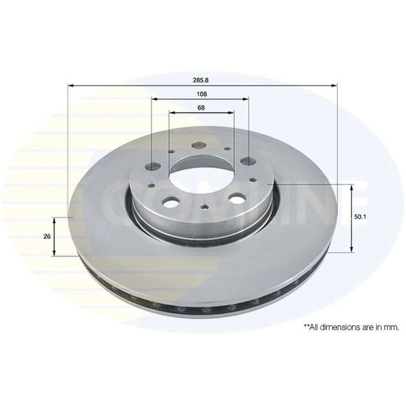 Comline 2 x Internally Vented Front Brake Discs ADC1907V