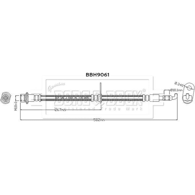 Borg & Beck Brake Hydraulic Hose Line Front Right BBH9061