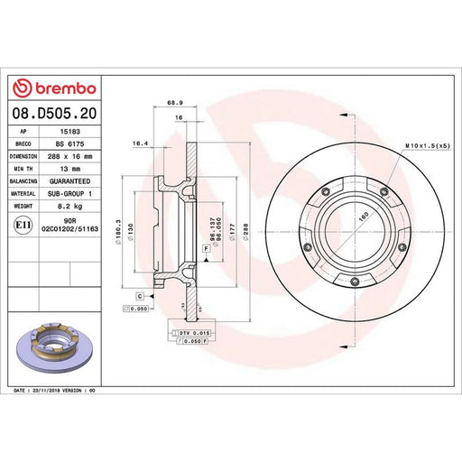 Brembo 2 x Rear Brake Discs 08.D505.20
