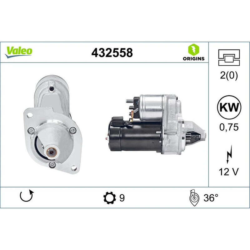 Valeo Starter Motor 12V 0.75kW 9 Teeth 432558