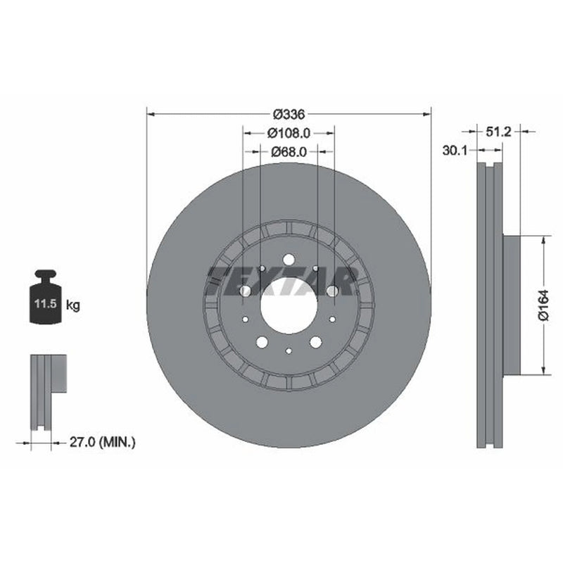Textar 2 x Externally Vented Front Brake Discs 92126705