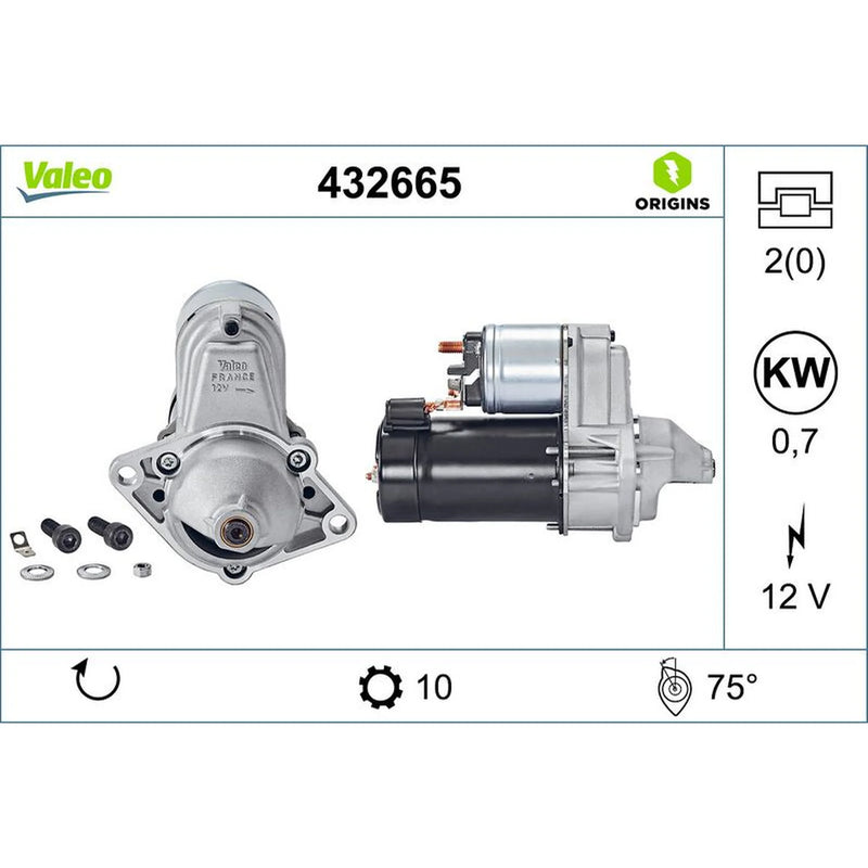 Valeo Starter Motor 12V 0.7kW 9 Teeth 432665