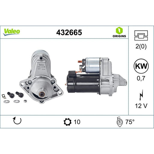 Valeo Starter Motor 12V 0.7kW 9 Teeth 432665