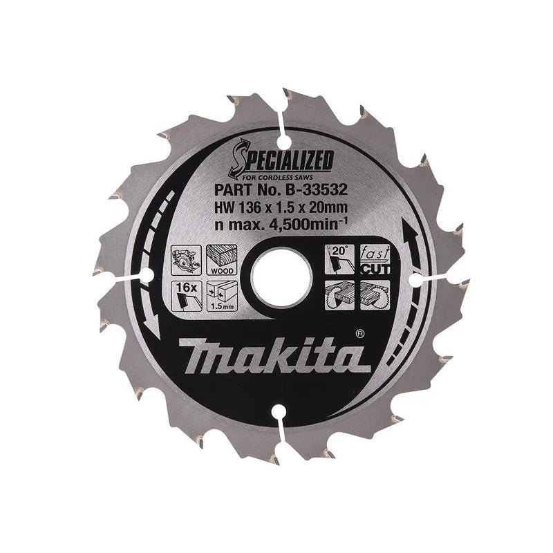 Makita B-33532 Specialized for Cordless Saws Blade 136 x 20mm x 16T - B-33532