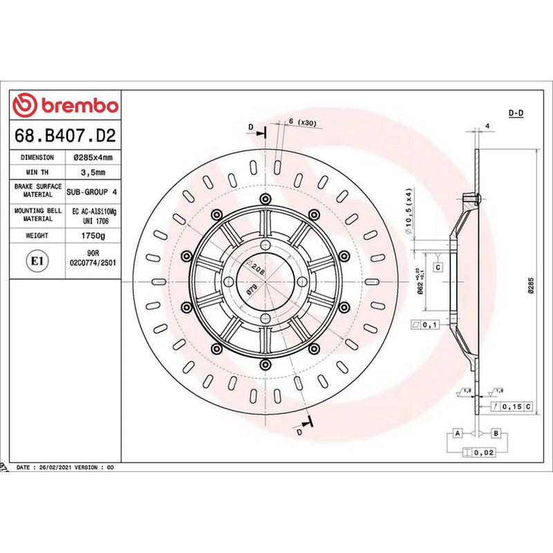 Brembo 2 x Rigid Front Brake Disc Brake Discs 68B407D2