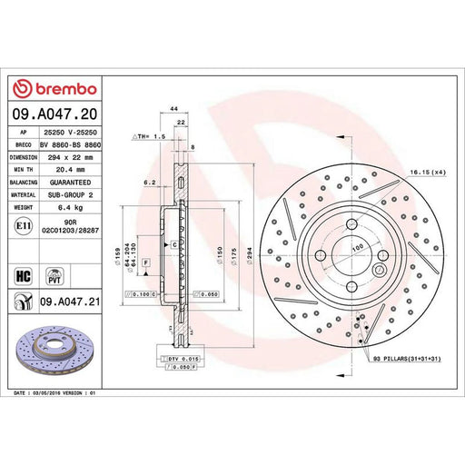 Brembo 2 x Slotted/Perforated Front Brake Discs 09.A047.21
