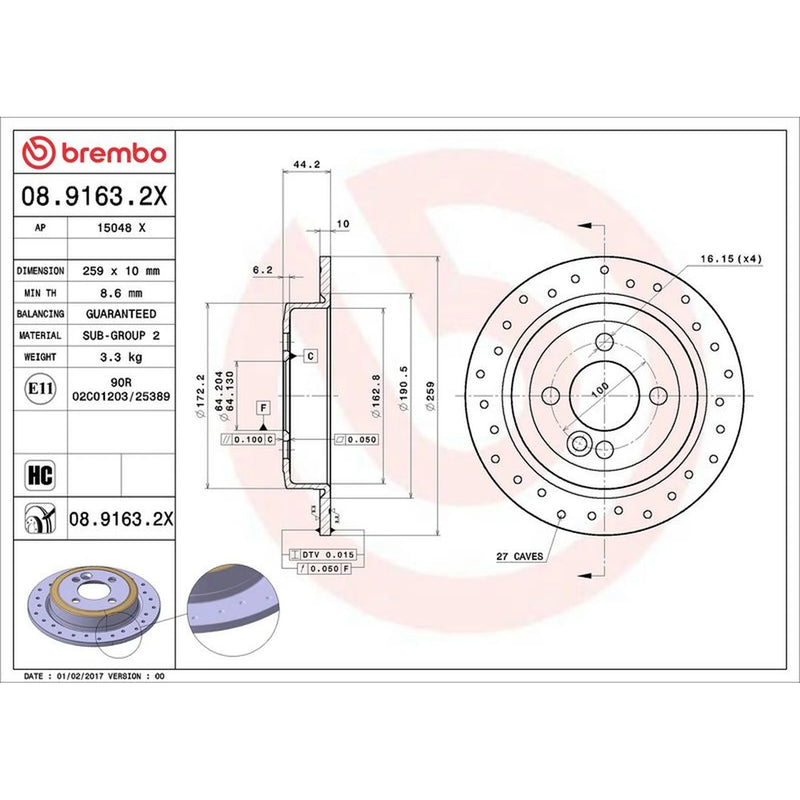 Brembo Xtra 2 x Perforated Rear Brake Discs 08.9163.2X