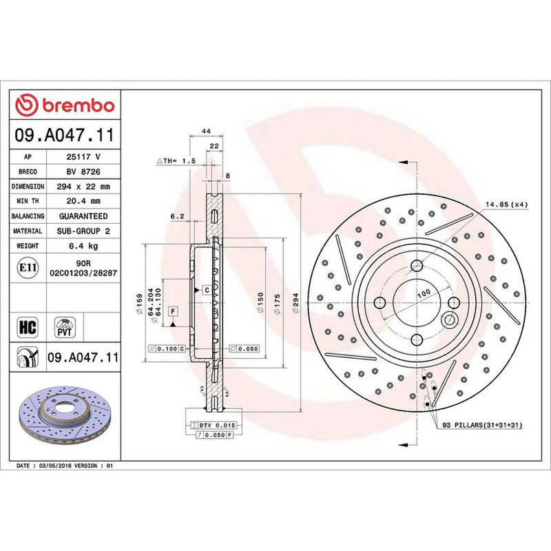 Brembo 2 x Slotted/Perforated Front Brake Discs 09.A047.11
